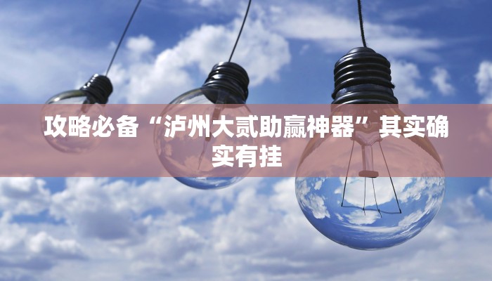 攻略必备“泸州大贰助赢神器”其实确实有挂
