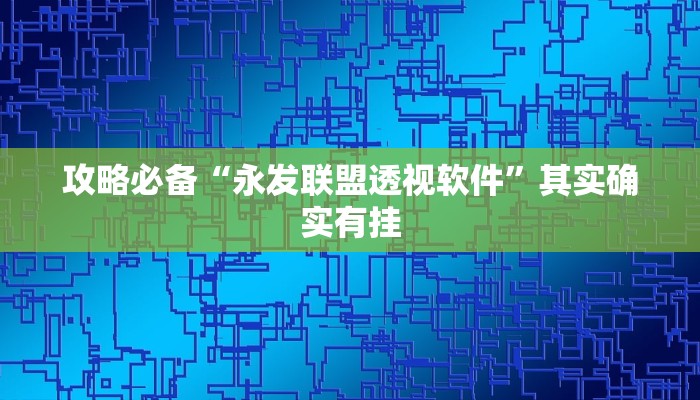 攻略必备“永发联盟透视软件”其实确实有挂
