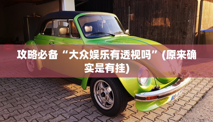 攻略必备“大众娱乐有透视吗”(原来确实是有挂)