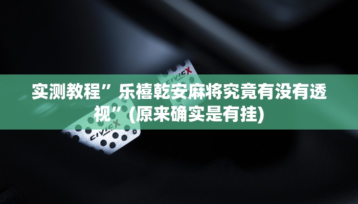 实测教程”乐禧乾安麻将究竟有没有透视”(原来确实是有挂)