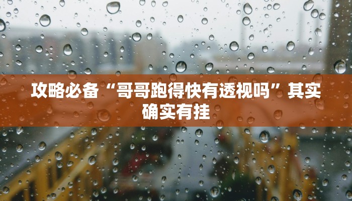 攻略必备“哥哥跑得快有透视吗”其实确实有挂
