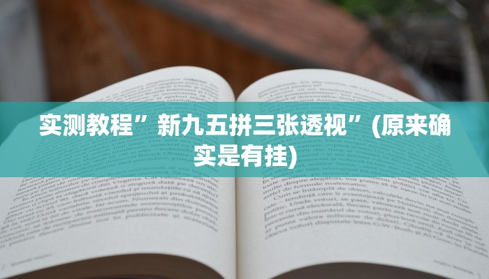 实测教程”新九五拼三张透视”(原来确实是有挂)