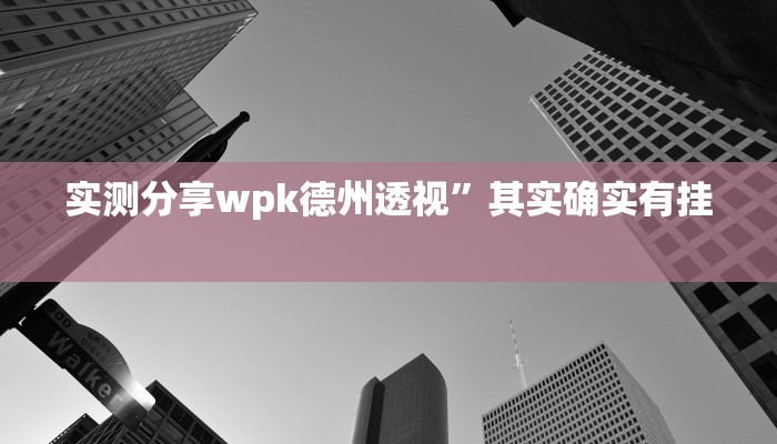 实测分享wpk德州透视”其实确实有挂
