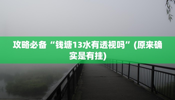 攻略必备“钱塘13水有透视吗”(原来确实是有挂)