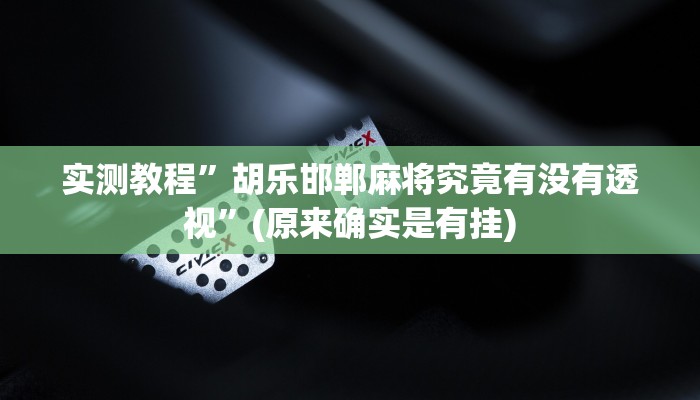 实测教程”胡乐邯郸麻将究竟有没有透视”(原来确实是有挂)