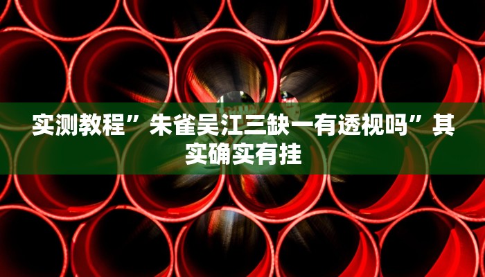 实测教程”朱雀吴江三缺一有透视吗”其实确实有挂
