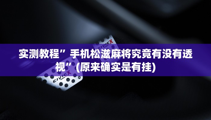 实测教程”手机松滋麻将究竟有没有透视”(原来确实是有挂)