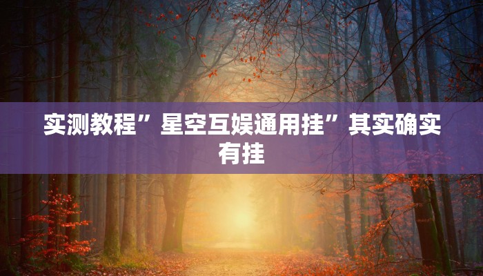实测教程”星空互娱通用挂”其实确实有挂
