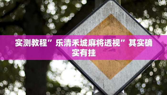 实测教程”乐清禾城麻将透视”其实确实有挂
