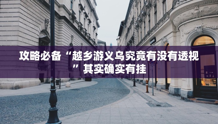 攻略必备“越乡游义乌究竟有没有透视”其实确实有挂
