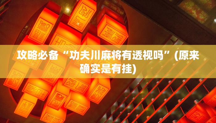 攻略必备“功夫川麻将有透视吗”(原来确实是有挂)