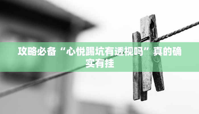 攻略必备“心悦踢坑有透视吗”真的确实有挂