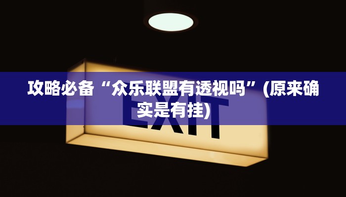 攻略必备“众乐联盟有透视吗”(原来确实是有挂)